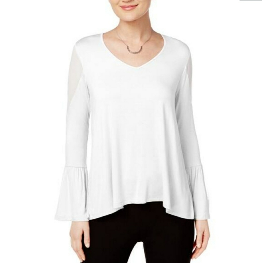 Marled Reunited Clothing Top White Mesh V-Neck New